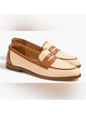 J. Crew Beige Canvas and Brown Leather Penny Loafers